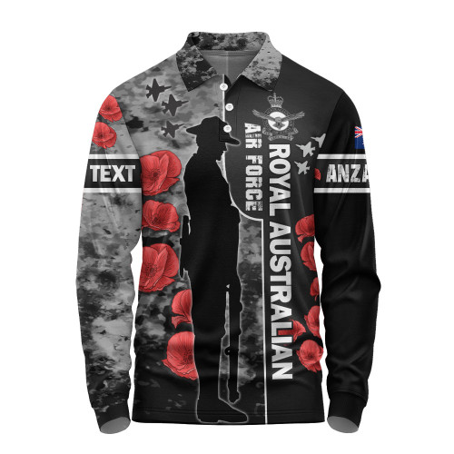 Australia Long Sleeve Polo Shirt - Custom Royal Australian Air Force Anzac Day Camouflage Style Australia Long Sleeve Polo Shirt - Custom Royal Australian Air Force Anzac Day Camouflage Style
