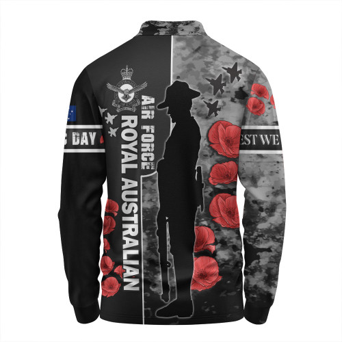 Australia Long Sleeve Polo Shirt - Custom Royal Australian Air Force Anzac Day Camouflage Style Australia Long Sleeve Polo Shirt - Custom Royal Australian Air Force Anzac Day Camouflage Style