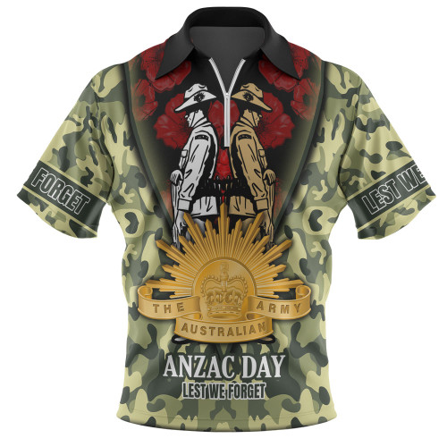 Australia Zip Polo Shirt - Anzac Day Australian Army Camo Patterns