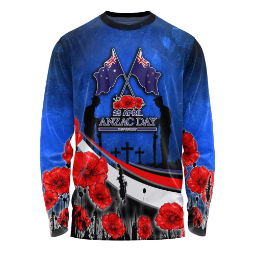 Australia Long Sleeve T-shirt - Anzac Day NZ Australia Poppies Flowers