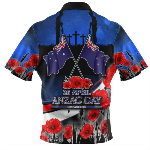 Australia Zip Polo Shirt - Anzac Day NZ Australia Poppies Flowers Australia Zip Polo Shirt - Anzac Day NZ Australia Poppies Flowers