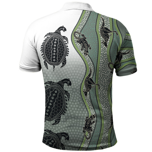 CUSTOM Australia Polo Shirt - Aboriginal Inspired with Kangaroo, Lizard, Turtle and Dotted Crooked Stripes Pattern