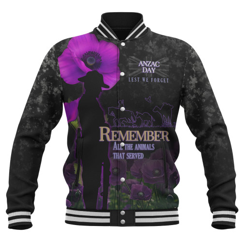 Anzac Day Baseball Jacket - Remember All Animals That Served