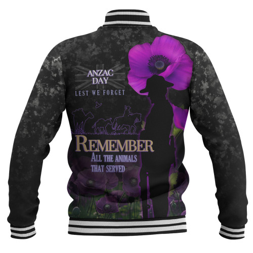 Anzac Day Baseball Jacket - Remember All Animals That Served Anzac Day Baseball Jacket - Remember All Animals That Served