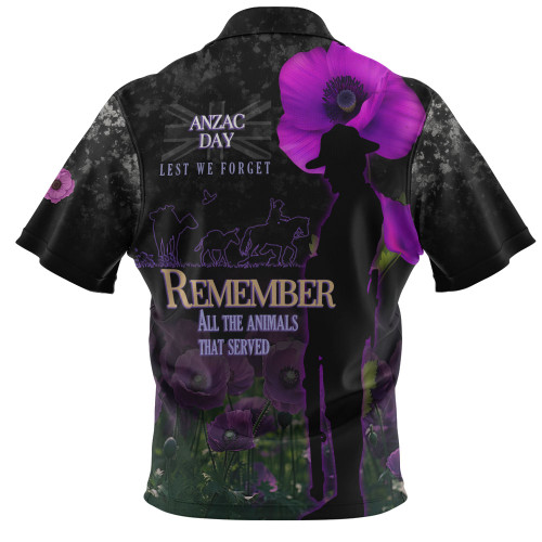 Anzac Day Zip Polo Shirt - Remember All Animals That Served Anzac Day Zip Polo Shirt - Remember All Animals That Served