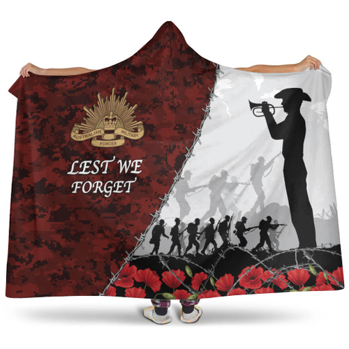 Australia Hooded Blanket - Anzac Day Poppy Flower And Barbed Wire