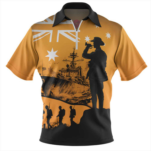 Australia Zip Polo Shirt Lest We Forget Navy Anzac