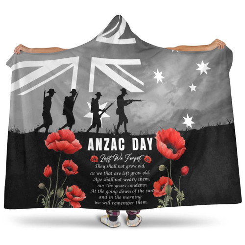 Australia Hooded Blanket Lest We Forget Military Soldiers Poppy