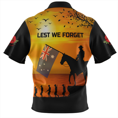 Australia Zip Polo Shirt Lest We Forget Anzac Horse Brigade Australia Zip Polo Shirt Lest We Forget Anzac Horse Brigade