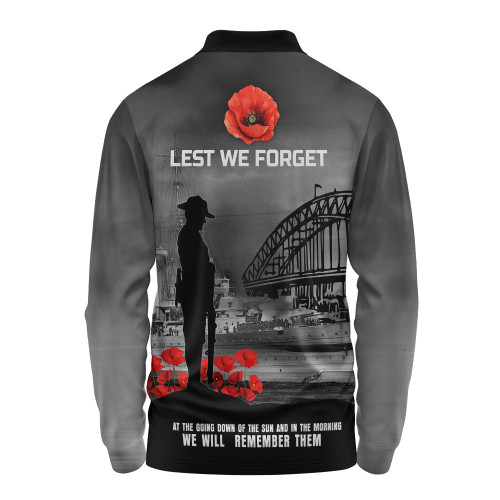 Australia Long Sleeve Polo Shirt At The Going Down Of The Sun We Will Remember Them