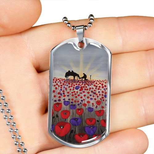 Australia Anzac Day Dog Tag Poppy Red And Purple Flower Anzac Design