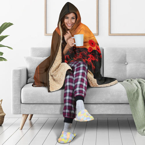 Australia Anzac Hooded Blanket - Australia Remember Orange Australia Anzac Hooded Blanket - Australia Remember Orange