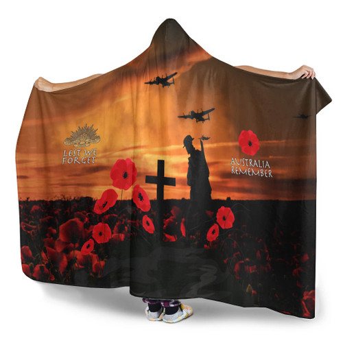 Australia Anzac Hooded Blanket - Australia Remember Orange Australia Anzac Hooded Blanket - Australia Remember Orange