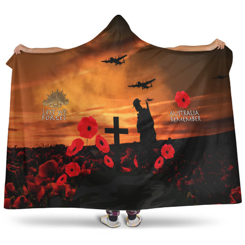 Australia Anzac Hooded Blanket - Australia Remember Orange1