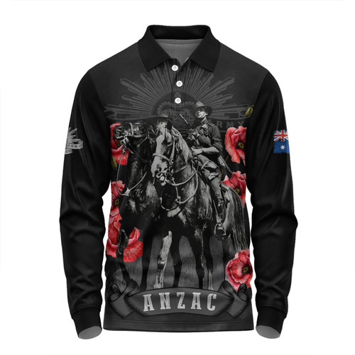 Australia Long Sleeve Polo Shirt - Anzac Day Lest We Forget The Light Horse