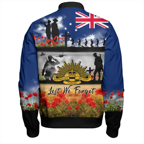 Australia Bomber Jacket Lest We Forget Poppies And Soldiers Army Style Australia Bomber Jacket Lest We Forget Poppies And Soldiers Army Style