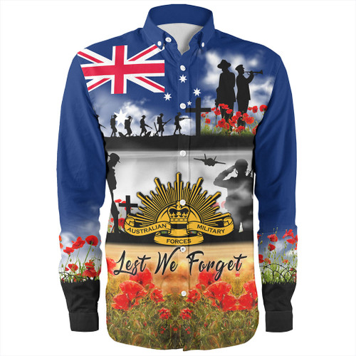 Australia Long Sleeve Shirt Lest We Forget Poppies And Soldiers Army Style