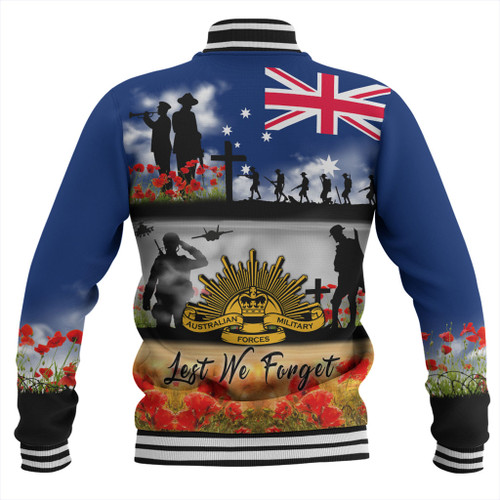 Australia Baseball Jacket Lest We Forget Poppies And Soldiers Army Style Australia Baseball Jacket Lest We Forget Poppies And Soldiers Army Style
