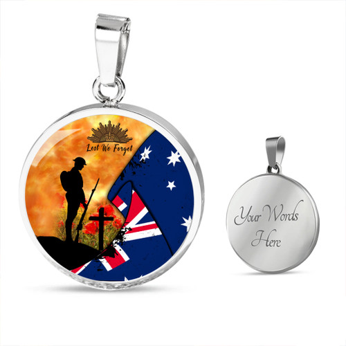 Australia Necklace Circle Anzac Let We Forget With Flag Australia Necklace Circle Anzac Let We Forget With Flag