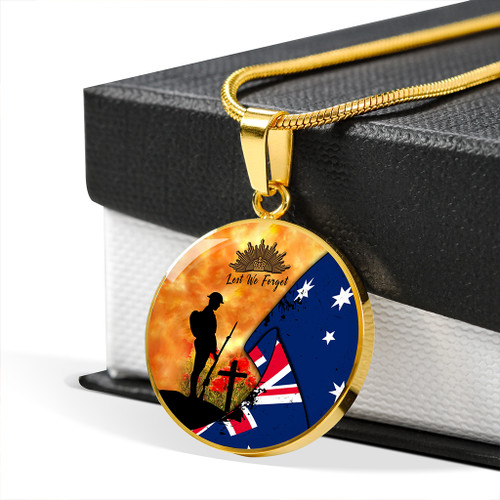Australia Necklace Circle Anzac Let We Forget With Flag Australia Necklace Circle Anzac Let We Forget With Flag