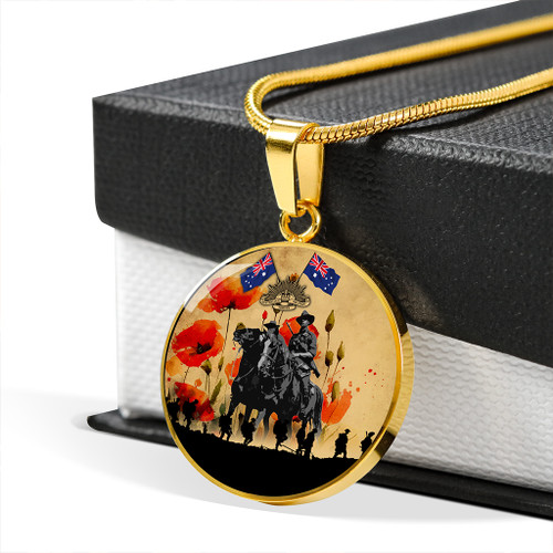 Australia Necklace Circle Lest We Forget Brigade Flag Water Color Poppy Australia Necklace Circle Lest We Forget Brigade Flag Water Color Poppy