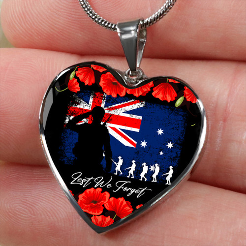 Australia Necklace Heart Anzac Day Lest We Forget Grunge Australia Necklace Heart Anzac Day Lest We Forget Grunge