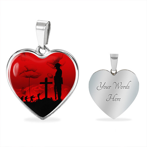 Australia Necklace Heart Anzac Day Poppy Flower