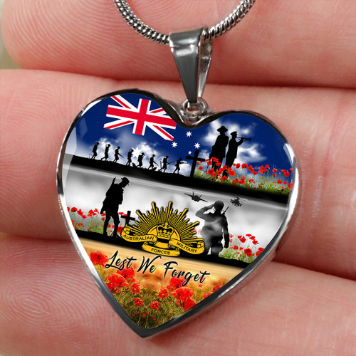 Australia Necklace Heart Lest We Forget Poppies And Soldiers Army Style Australia Necklace Heart Lest We Forget Poppies And Soldiers Army Style