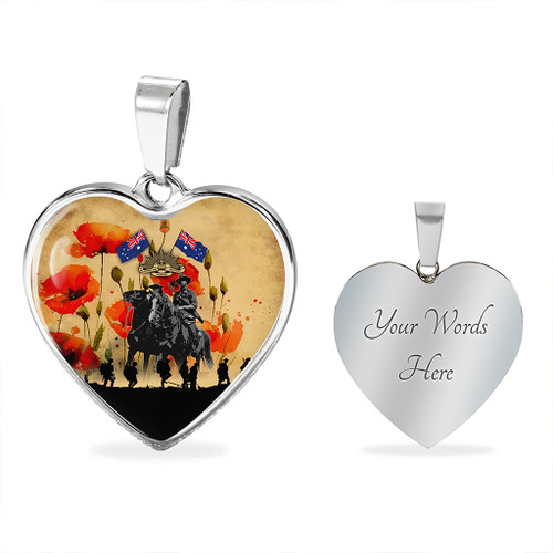 Australia Necklace Heart Lest We Forget Brigade Flag Water Color Poppy Australia Necklace Heart Lest We Forget Brigade Flag Water Color Poppy