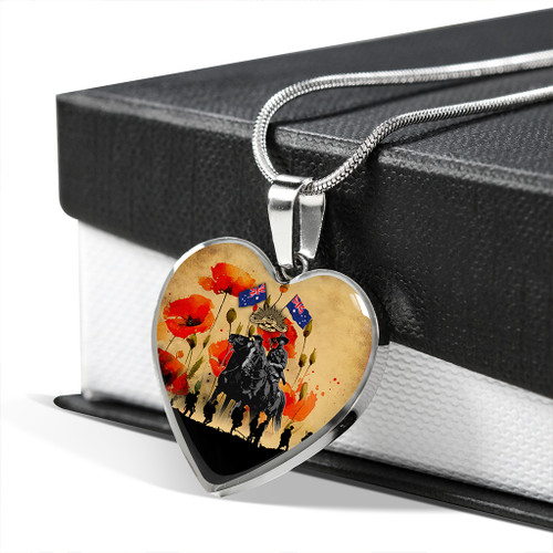 Australia Necklace Heart Lest We Forget Brigade Flag Water Color Poppy Australia Necklace Heart Lest We Forget Brigade Flag Water Color Poppy