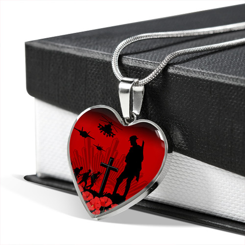 Australia Necklace Heart Lest We Forget Red Poppies Special Style