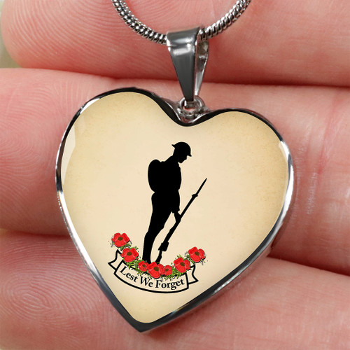 Australia Necklace Heart Lest We Forget Soldiers And Poppy Flower Australia Necklace Heart Lest We Forget Soldiers And Poppy Flower