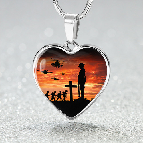 Australia Necklace Heart Lest We Forget Soldiers Army Special Style