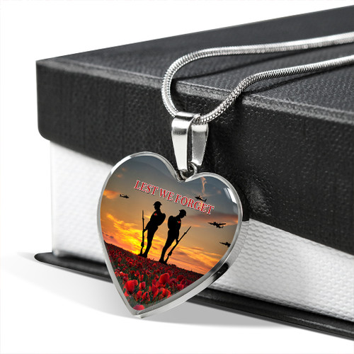 Australia Necklace Heart Lest We Forget Soldiers Sunset Poppies Australia Necklace Heart Lest We Forget Soldiers Sunset Poppies