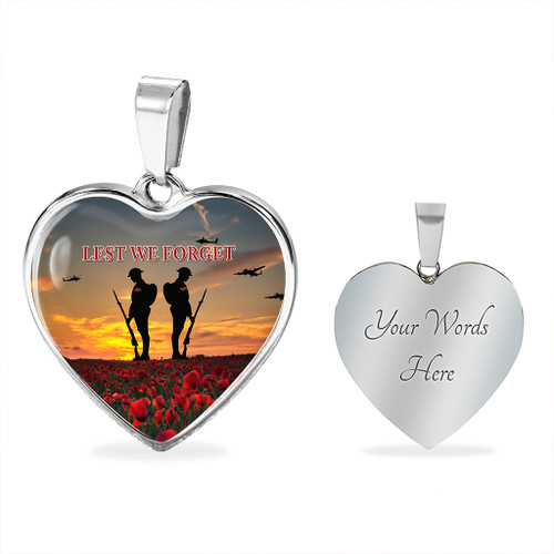 Australia Necklace Heart Lest We Forget Soldiers Sunset Poppies Australia Necklace Heart Lest We Forget Soldiers Sunset Poppies