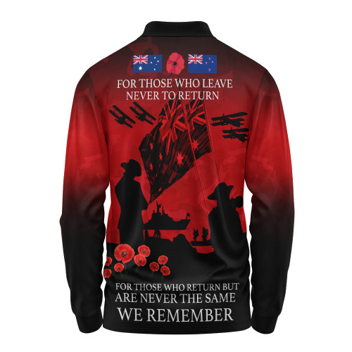 Australia Anzac Long Sleeve Polo Shirt Anzac Day Poppy Flowers Red2