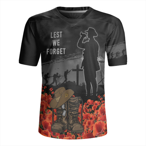 Australia Rugby Jersey Lest We Forget Hat And Boots Design Poppy Flower