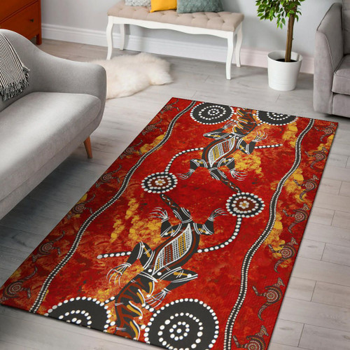 Australia Aboriginal Inspired Area Rug - Crocodile And Kangaroo Aboriginal Art