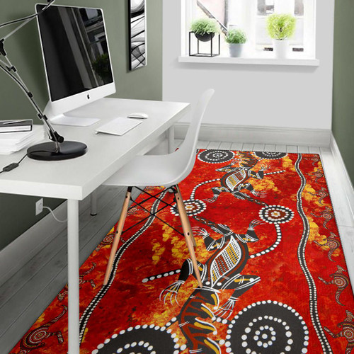 Australia Aboriginal Inspired Area Rug - Crocodile And Kangaroo Aboriginal Art Australia Aboriginal Inspired Area Rug - Crocodile And Kangaroo Aboriginal Art