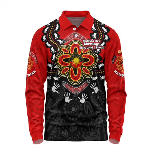 Australia Long Sleeve Polo Shirt Aboriginal Inspired Naidoc Symbol Pattern