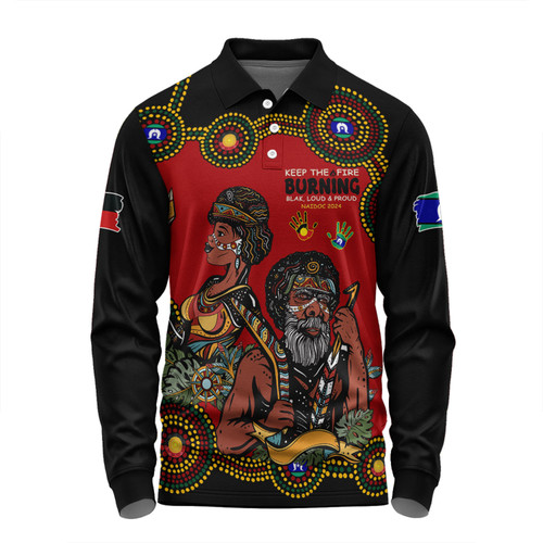 Australia Long Sleeve Polo Shirt Indigenous Culture Naidoc Week Keep The Fire Burning! Blak, Loud & Proud