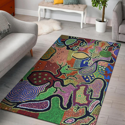 Australia Aboriginal Inspired Area Rug - Aboriginal Inspired Dot Art Painting With Animals