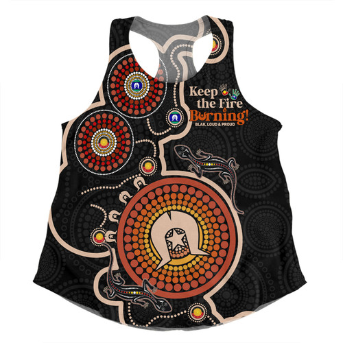 Australia Women Racerback Singlet Aboriginal Dot Art Inspired Naidoc Week Keep The Fire Burning! Blak, Loud & Proud