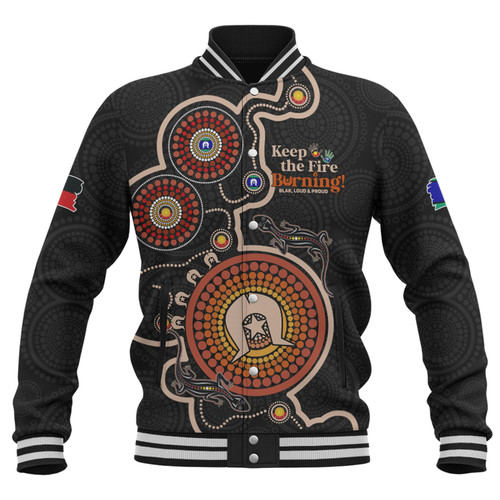 Australia Baseball Jacket Aboriginal Dot Art Inspired Naidoc Week Keep The Fire Burning! Blak, Loud & Proud