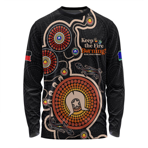 Australia Long Sleeve T-shirt Aboriginal Dot Art Inspired Naidoc Week Keep The Fire Burning! Blak, Loud & Proud