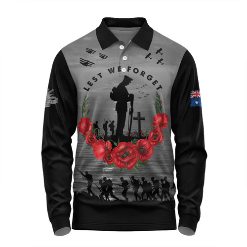 Australia Long Sleeve Polo Shirt Anzac Day Remembering Our Fallen Heroes