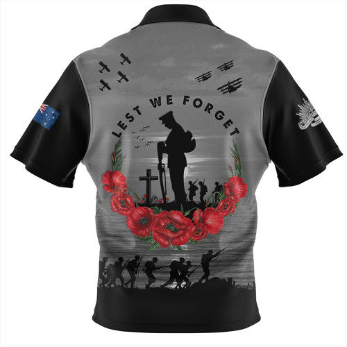 Australia Zip Polo Shirt Anzac Day Remembering Our Fallen Heroes Australia Zip Polo Shirt Anzac Day Remembering Our Fallen Heroes
