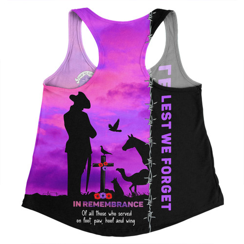 Australia Women Racerback Singlet Anzac Day Lest We Forget The Animals Of War Australia Women Racerback Singlet Anzac Day Lest We Forget The Animals Of War
