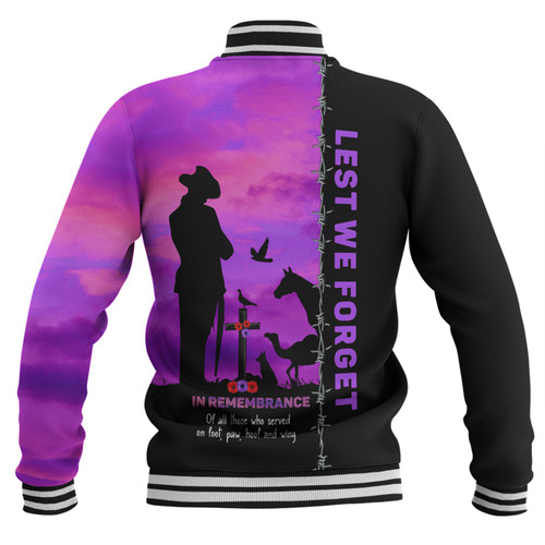 Australia Baseball Jacket Anzac Day Lest We Forget The Animals Of War Australia Baseball Jacket Anzac Day Lest We Forget The Animals Of War