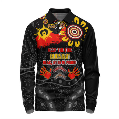 Australia Long Sleeve Polo Shirt Aboriginal Indigenous Naidoc Week Dreamtime Dot Painting With Flag